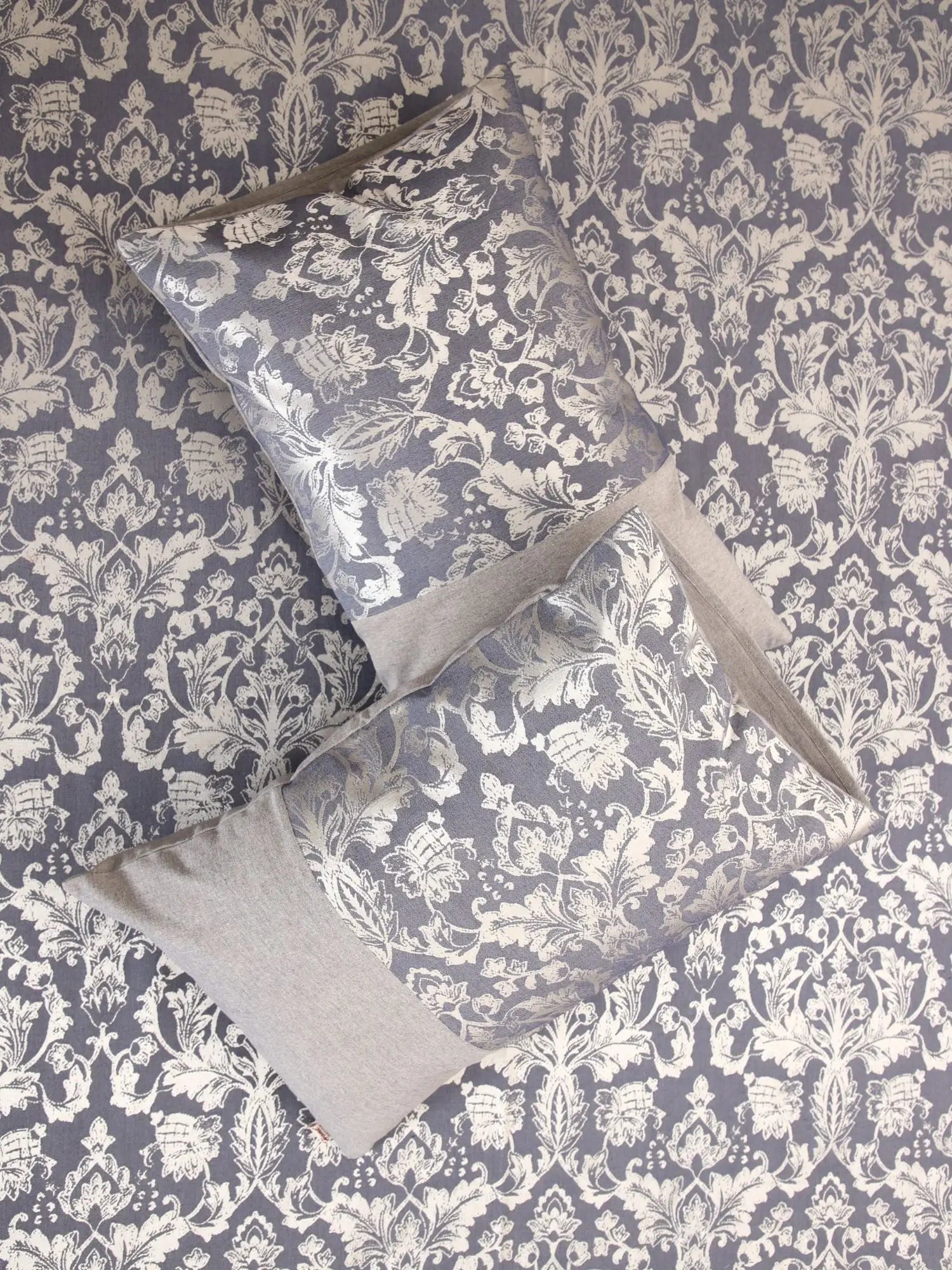 Blue Fiore Jacquard Double Bed Cover Set with Matching Pillow Covers