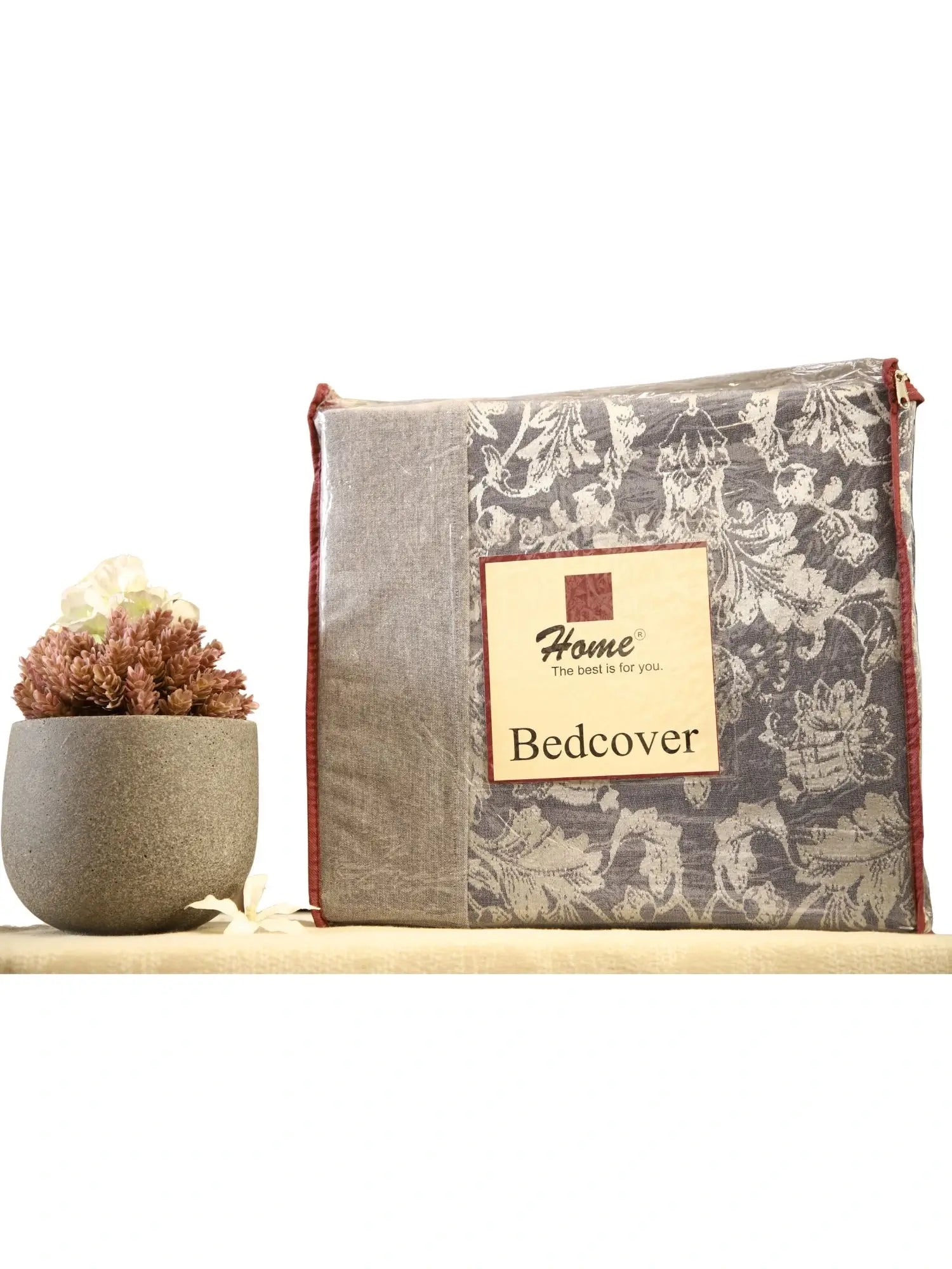 Blue Fiore Jacquard Double Bed Cover Set with Matching Pillow Covers