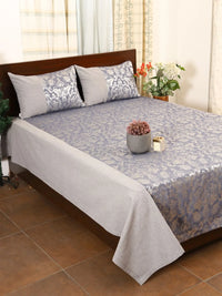 Blue Fiore Jacquard Double Bed Cover Set with Matching Pillow Covers