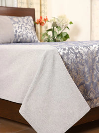Blue Fiore Jacquard Double Bed Cover Set with Matching Pillow Covers