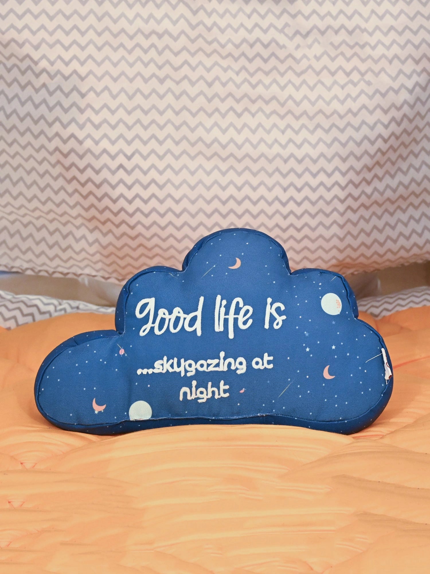 Blue Cloud Printed Shape Cushion for Kids