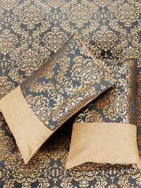 Blue Self Design Damask Bedcover With 2 Pillow Covers