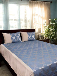 Blue Ogee Jacquard Bed Cover Set with 2 Pillow Covers
