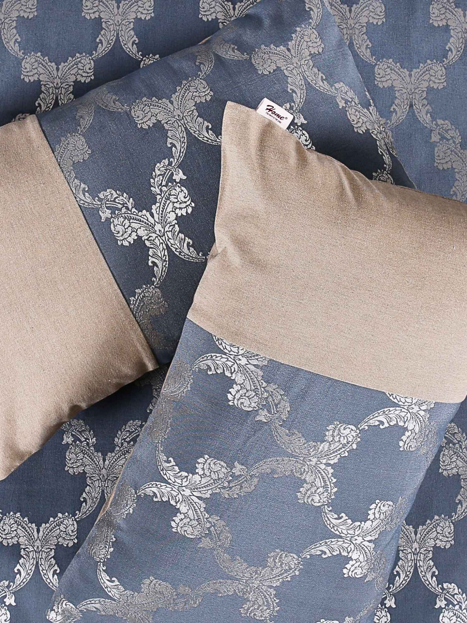 Blue Ogee Jacquard Bed Cover Set with 2 Pillow Covers