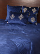 Blue Velvet Embroidered Quilt - Geometric Pattern