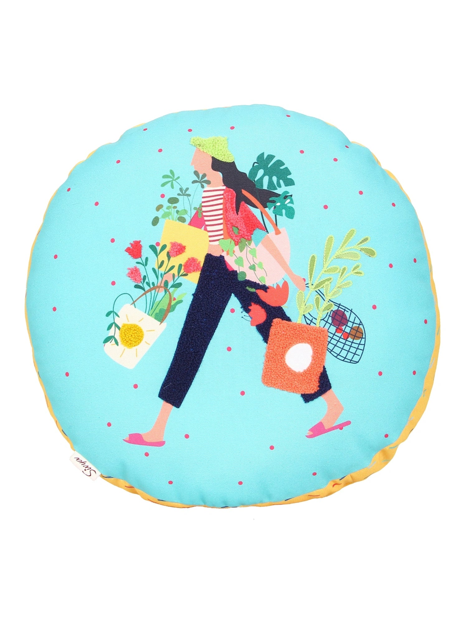 Blue Round Printed Shape Cushion for Kids