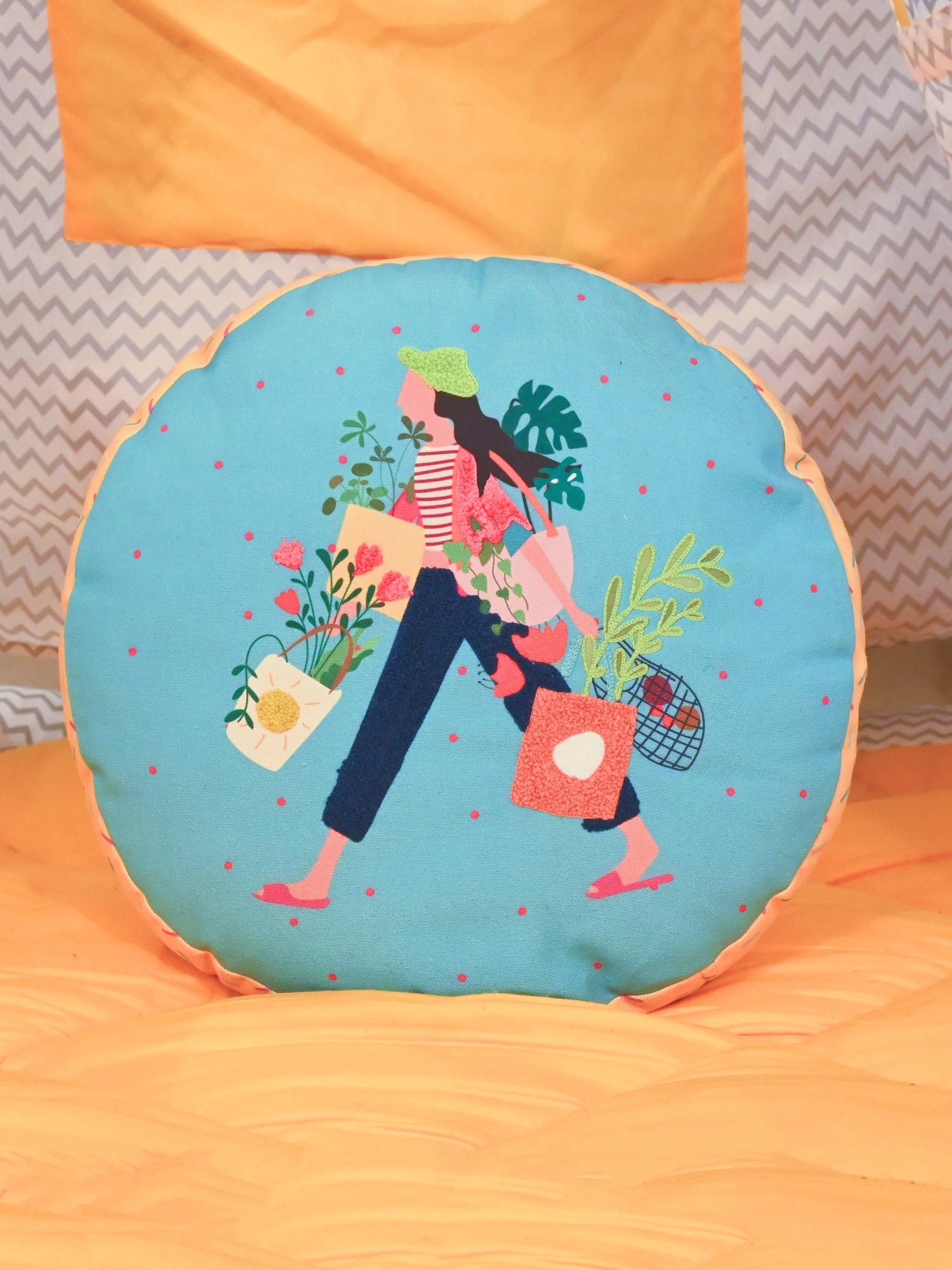 Blue Round Printed Shape Cushion for Kids