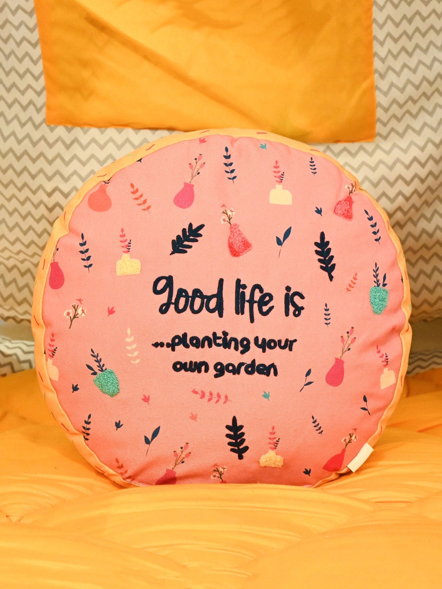 Blue Round Printed Shape Cushion for Kids
