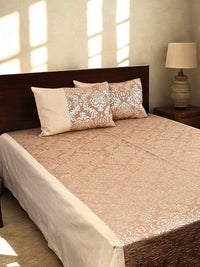 Brown Self Design Damask Bedcover With 2 Pillow Covers
