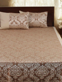 Brown Self Design Damask Bedcover With 2 Pillow Covers