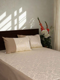 Cream Self Design Damask Bedcover With 2 Pillow Covers