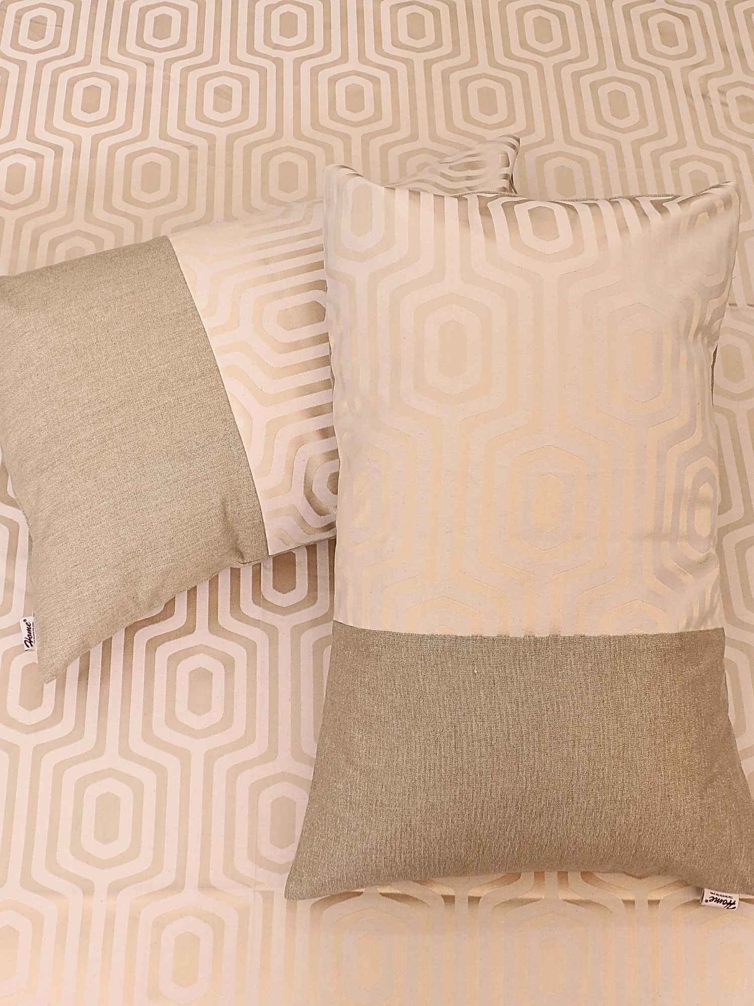 Cream Hexa Jacquard Bed Cover Set with Matching Pillow Covers