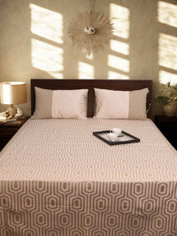 Cream Hexa Jacquard Bed Cover Set with Matching Pillow Covers