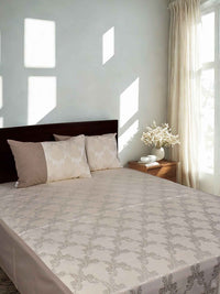 Cream Ogee Jacquard Bed Cover Set with 2 Pillow Covers
