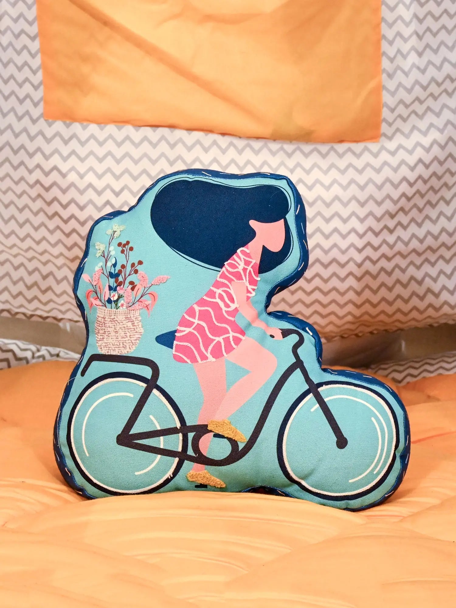 Cycle Printed Shape Cushion for Kids