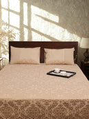 Golden Self Design Damask Bedcover With 2 Pillow Covers
