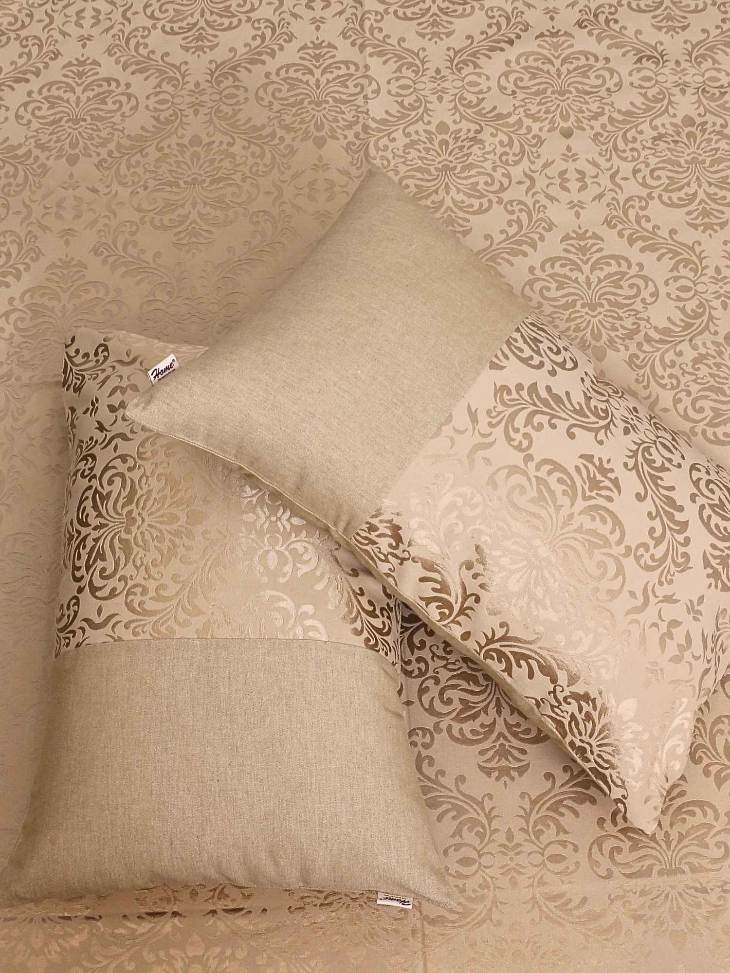 Golden Self Design Damask Bedcover With 2 Pillow Covers