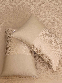 Golden Self Design Damask Bedcover With 2 Pillow Covers