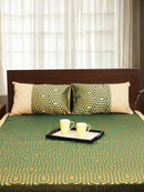 Green Hexa Jacquard Bed Cover Set with Matching Pillow Covers