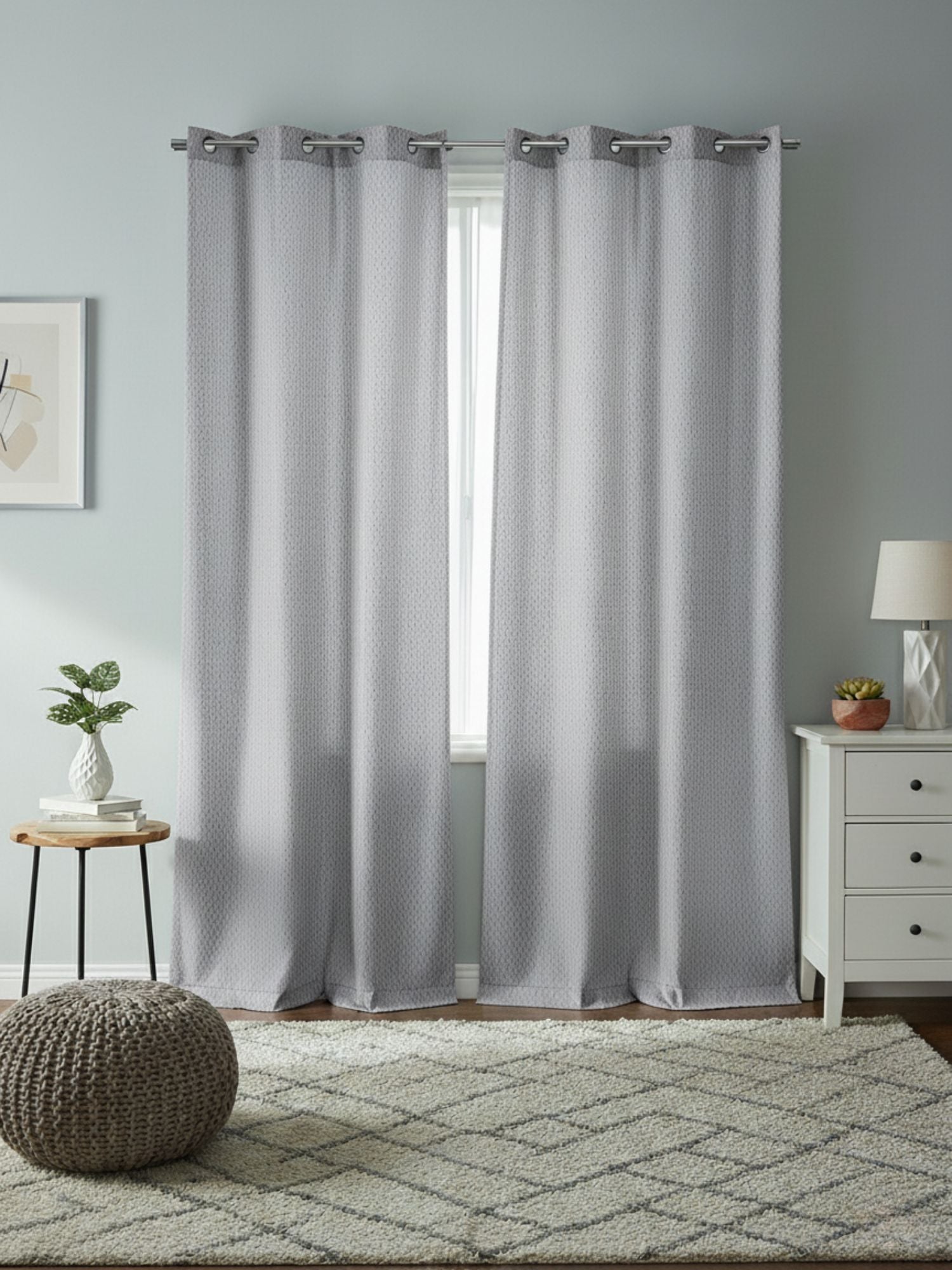 Grey Self Design Tissue Shear Net Curtains