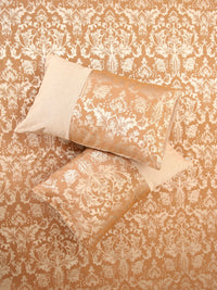 Brown Fiore Jacquard Double Bed Cover Set with Matching Pillow Covers