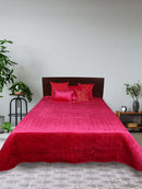 Fuchsia Pink Embroidered Quilt - Hexagonal Design
