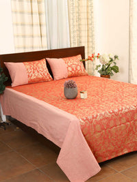 Red Fiore Jacquard Double Bed Cover Set with Matching Pillow Covers