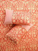 Red Fiore Jacquard Double Bed Cover Set with Matching Pillow Covers