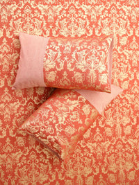 Red Fiore Jacquard Double Bed Cover Set with Matching Pillow Covers