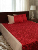 Red Self Design Damask Bedcover With 2 Pillow Covers