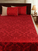 Red Self Design Damask Bedcover With 2 Pillow Covers