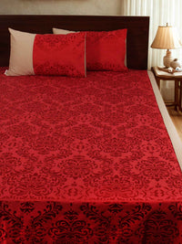 Red Self Design Damask Bedcover With 2 Pillow Covers