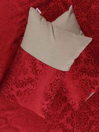 Red Self Design Damask Bedcover With 2 Pillow Covers