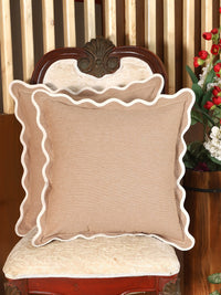 Self Flenge Cotton Cushion Covers Brown Set of 2