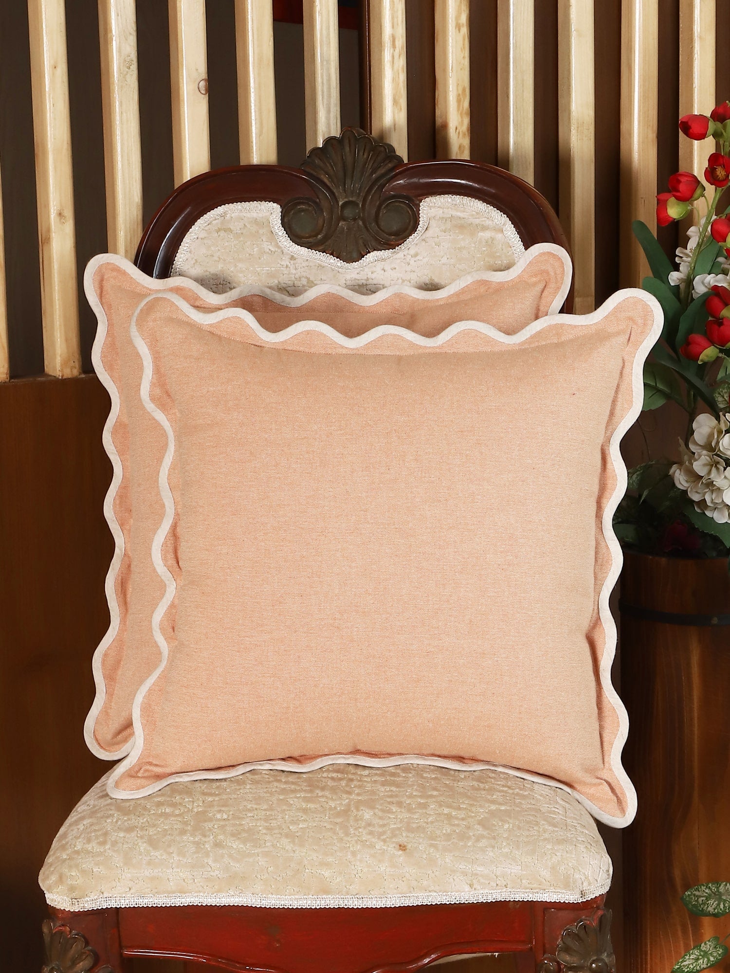 Self Flenge Cotton Cushion Covers Orange Set of 2