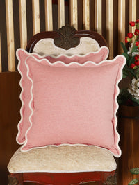 Self Flenge Cotton Cushion Covers Red Set of 2