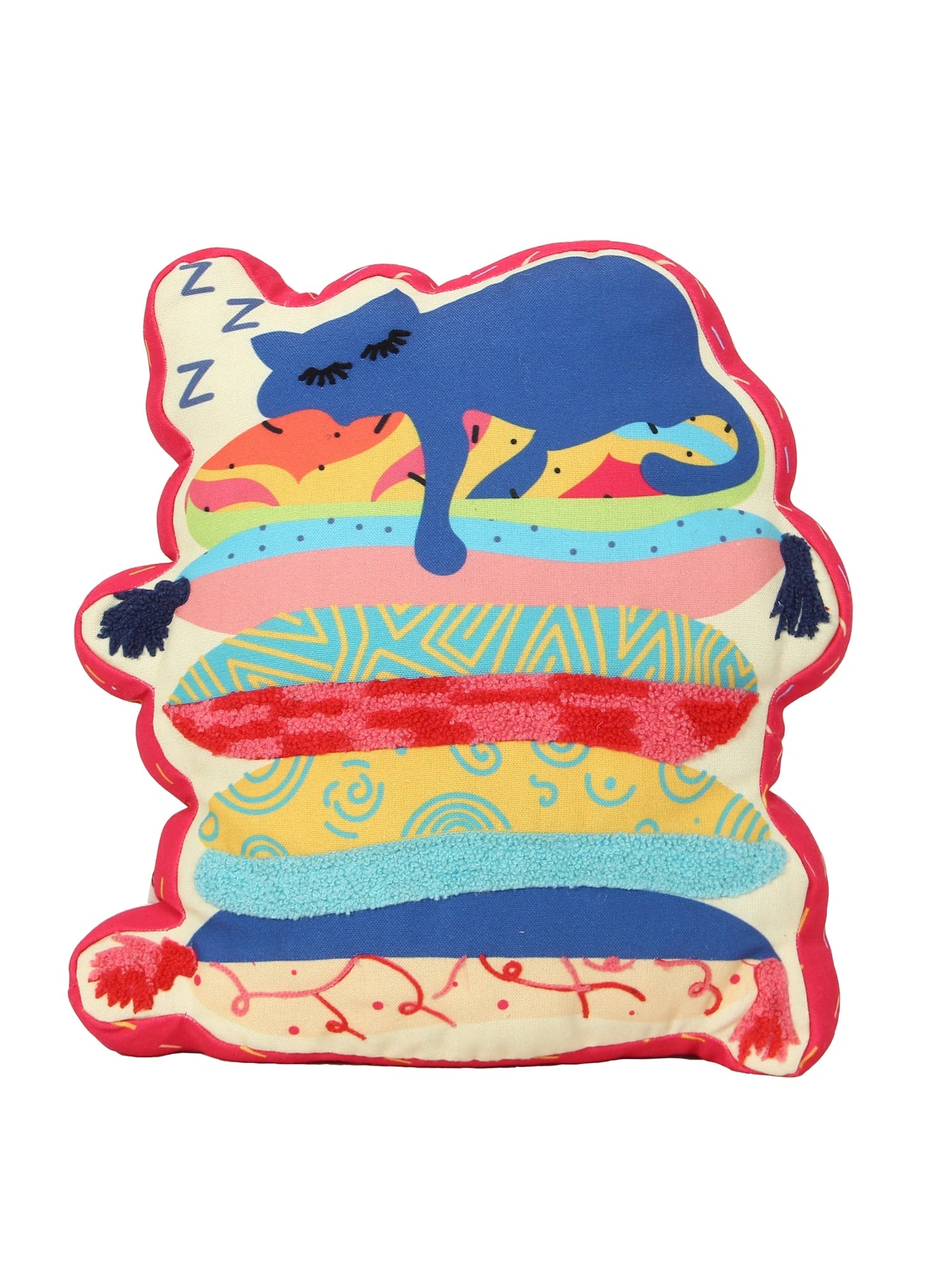Sleeping Cat Printed Shape Cushion for Kids