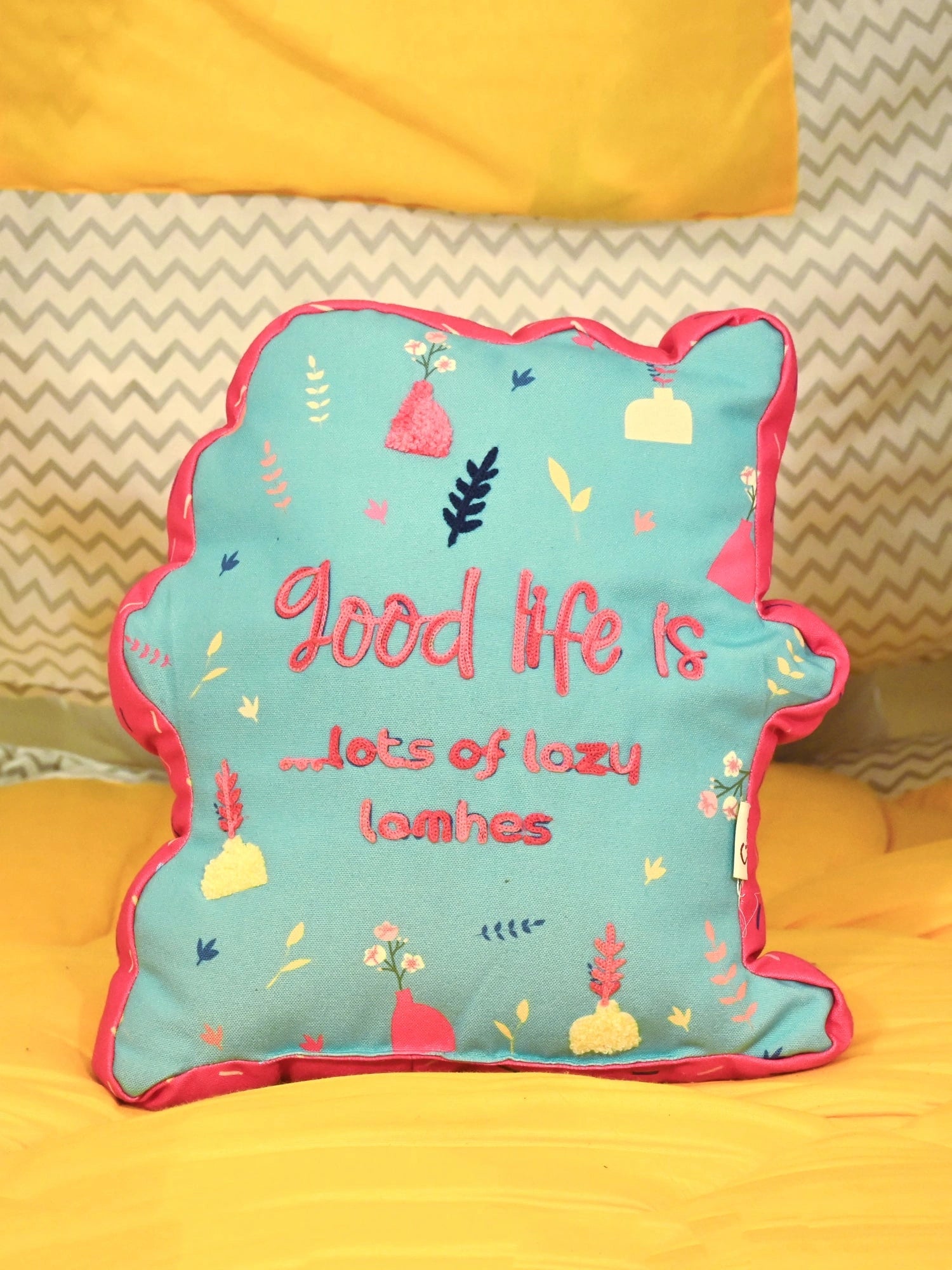 Sleeping Cat Printed Shape Cushion for Kids
