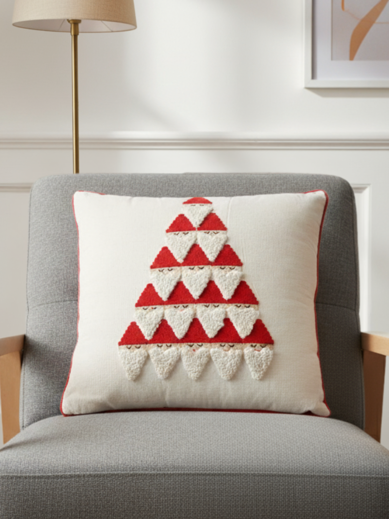 Embroidered Triangle White 18x18 Inch Cushion Cover - Pack of 1