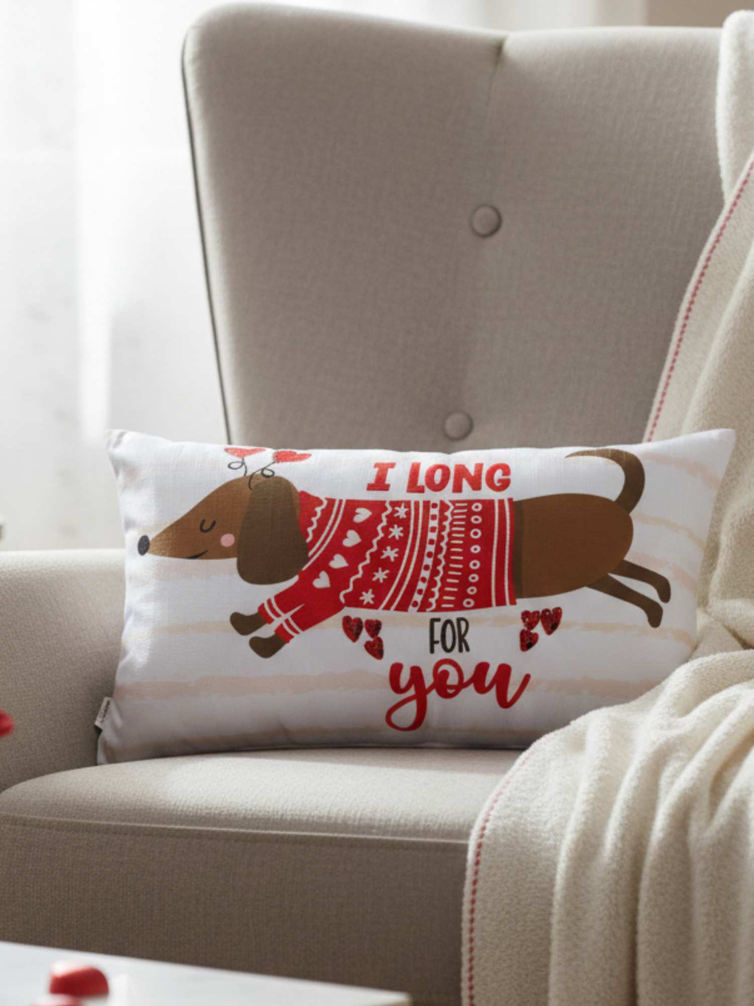 Love Paws Embroidered Cushion Cover - 12x20 Inch