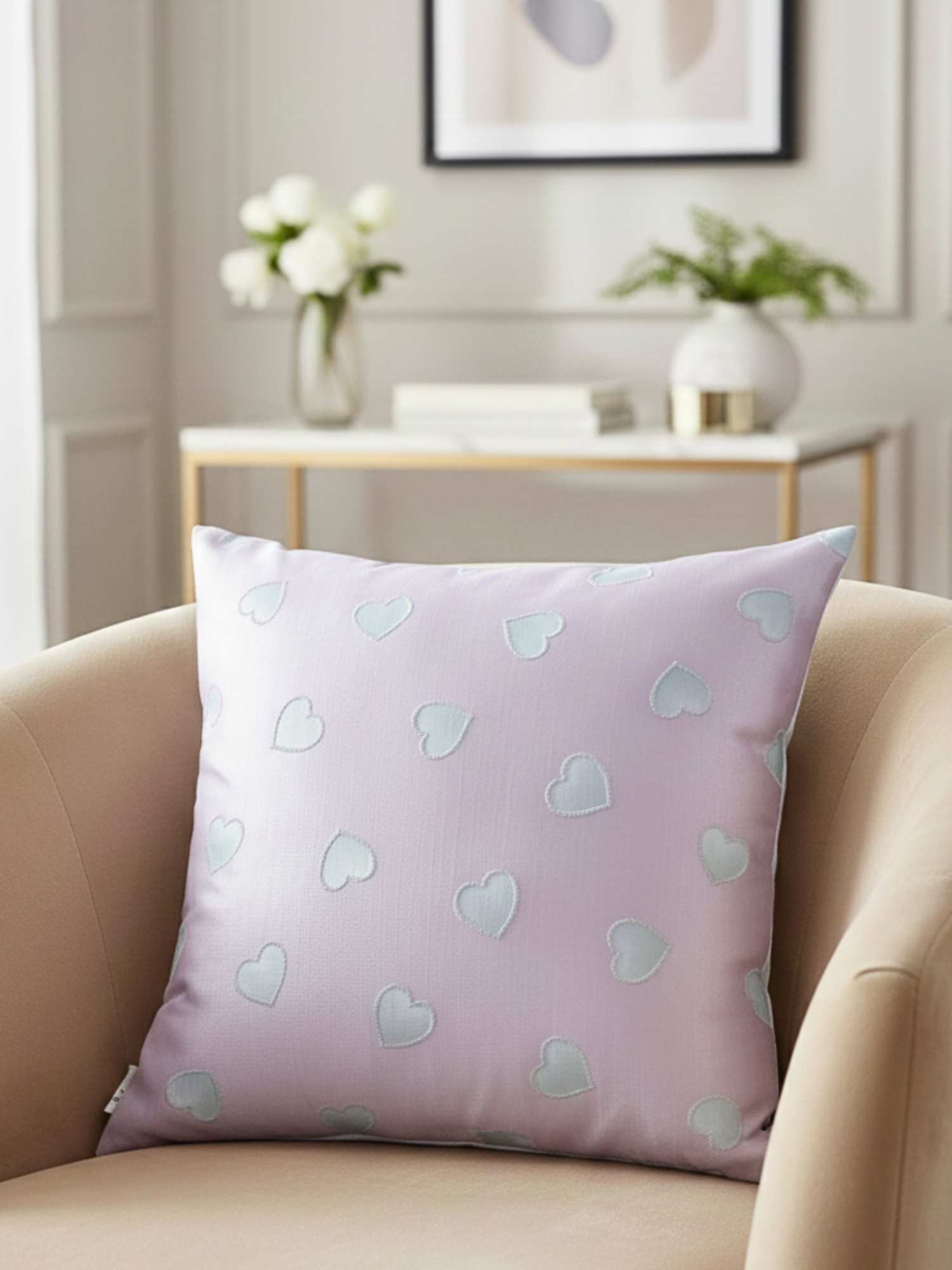 Soft Hearts Romance Cushion Cover - 18x18 Inch