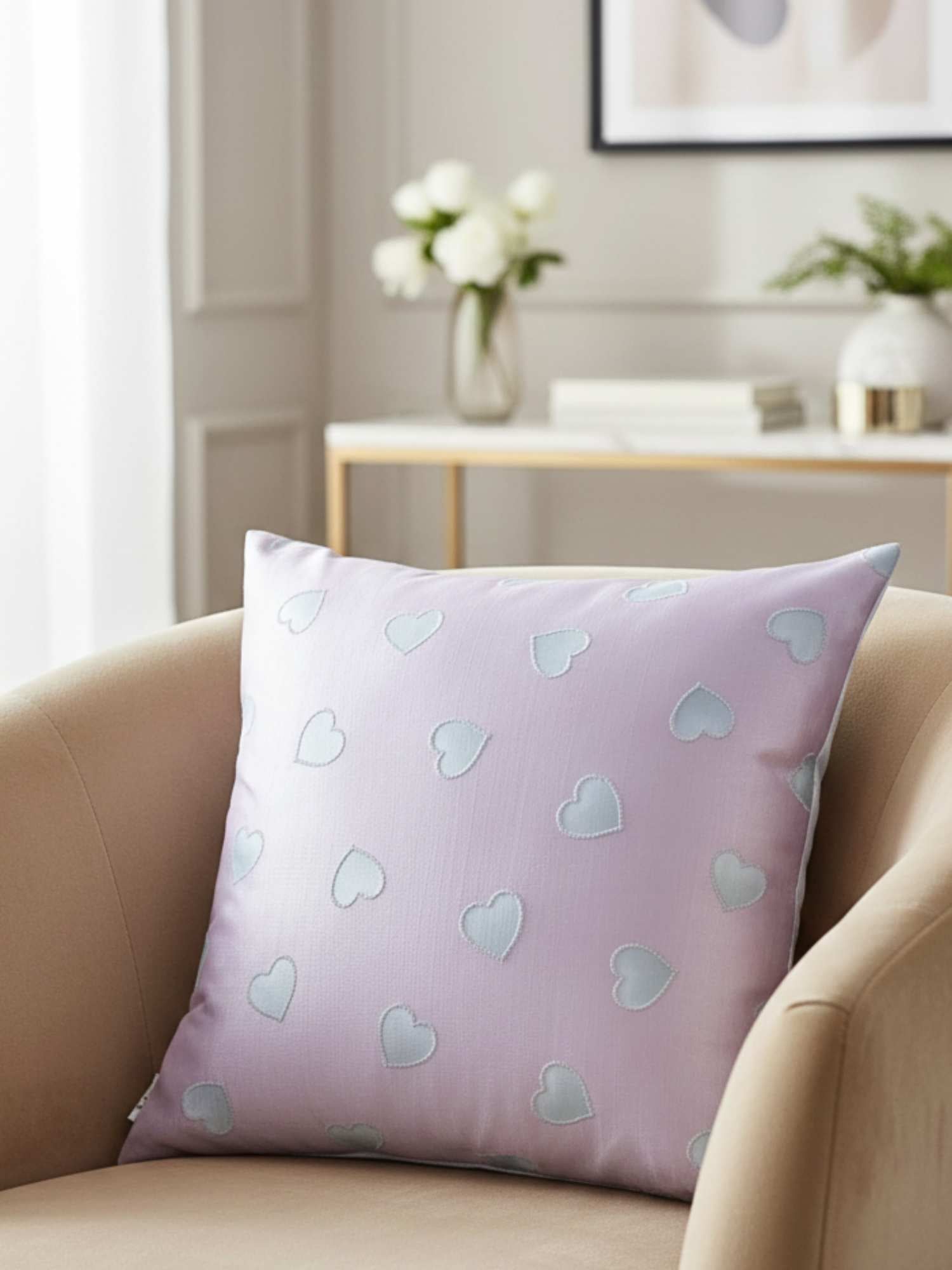 Soft Hearts Romance Cushion Cover - 18x18 Inch