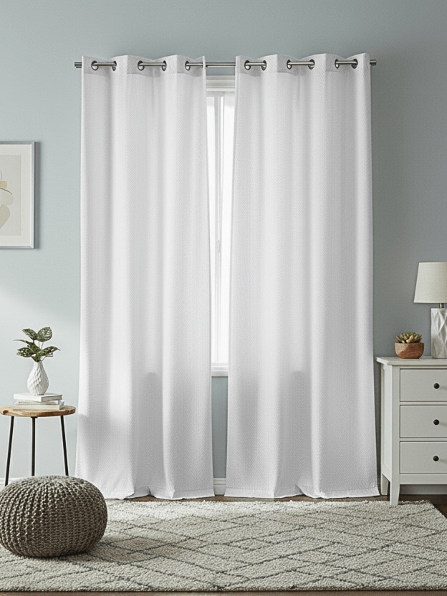 Off White Self Design Tissue Shear Net Curtains