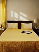 Yellow Hexa Jacquard Bed Cover Set with Matching Pillow Covers