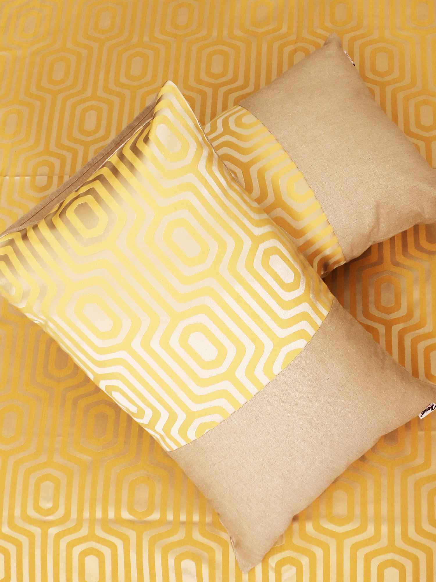 Yellow Hexa Jacquard Bed Cover Set with Matching Pillow Covers