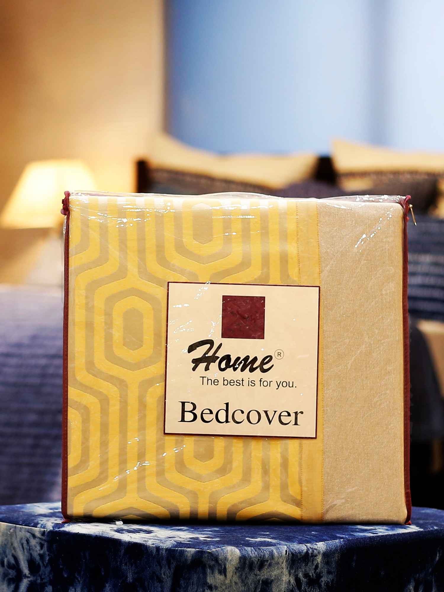 Yellow Hexa Jacquard Bed Cover Set with Matching Pillow Covers